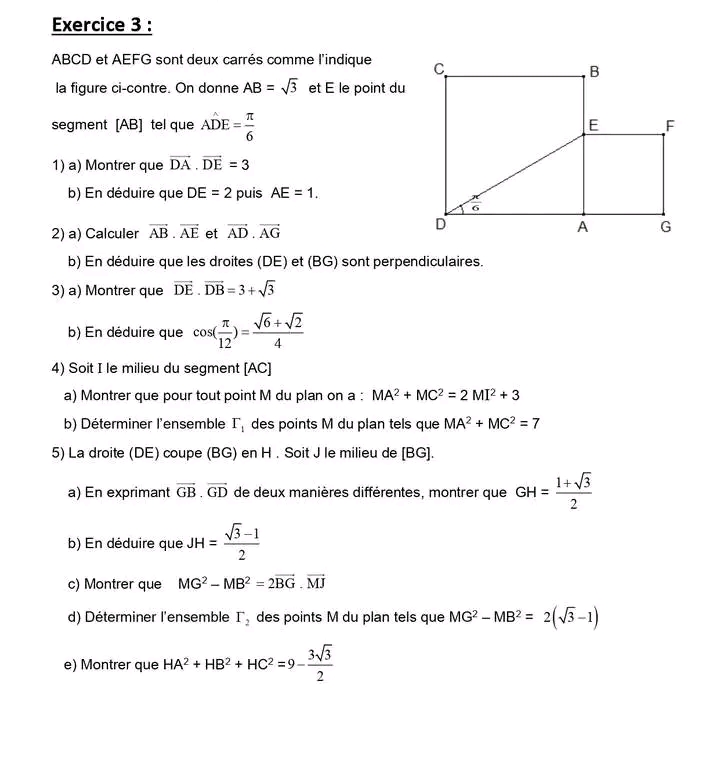 Me Math Matiques Math Exercice Corrig Produit Scalaire Pour Me Ann E