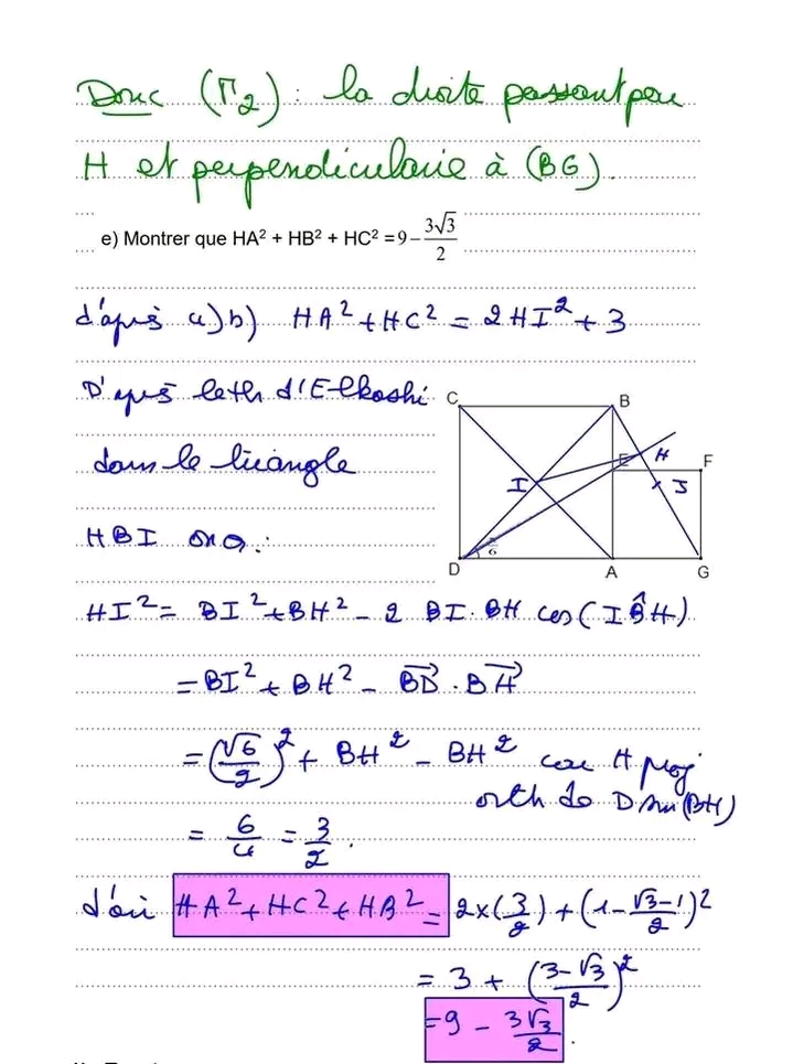 3 ème Mathématiques Math Exercice corrigé produit scalaire pour 3 ème année