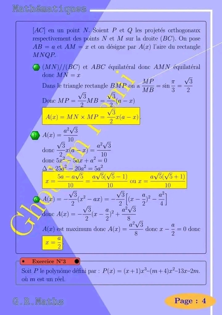 2 ème Sciences Math devoir de synthese n 01 math corrige 2eme science