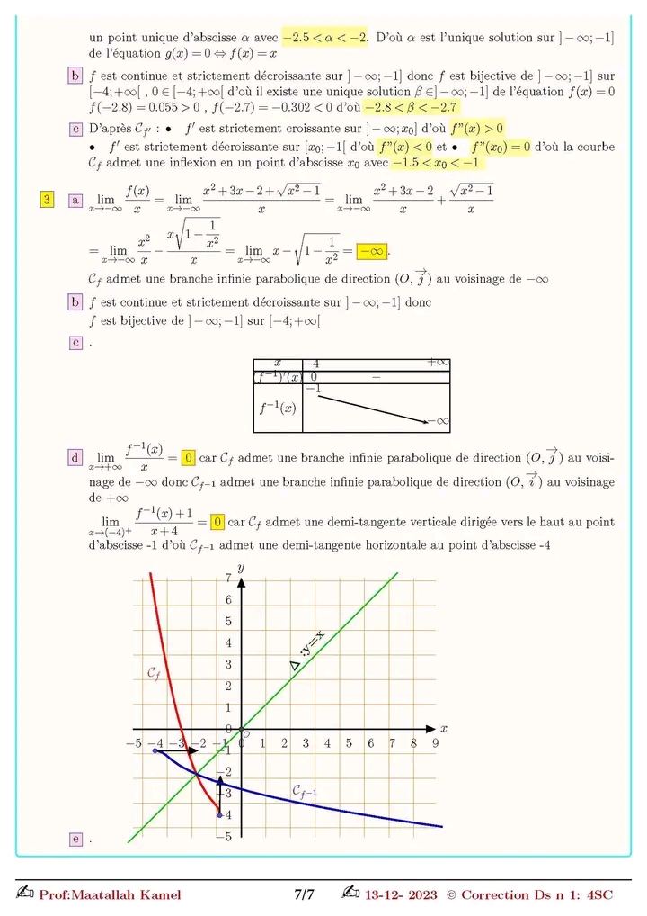 Bac Sc expérimentales Math Devoir de synthèse N1 Correction Bac