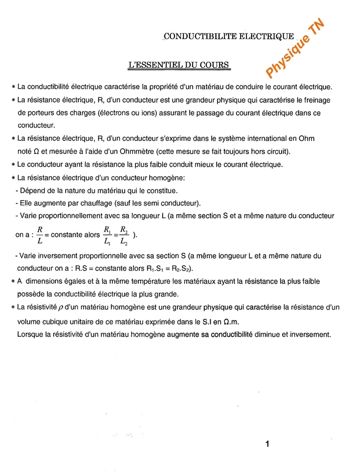 2 ème Sciences Physique Conductibilité électrique exercices corrigés