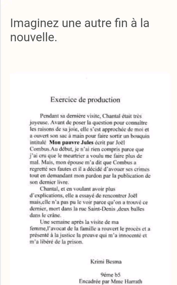 9 ème التاسعة أساسي Français Production écrite pour les élèves de la