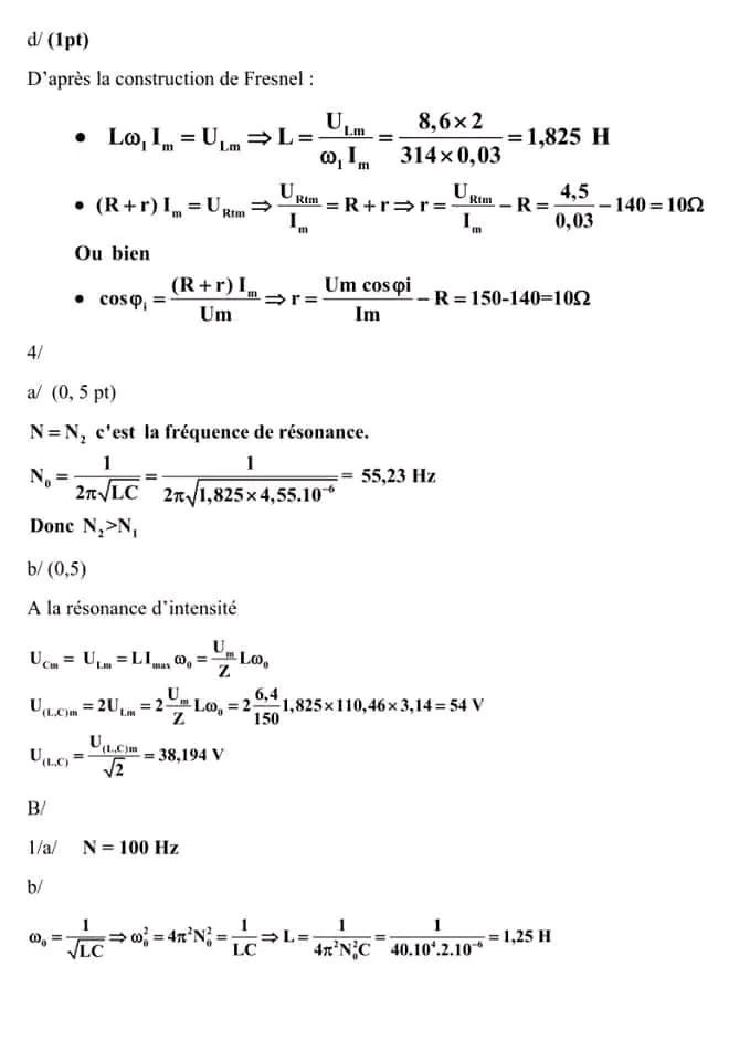 Bac math Physique Physique Devoir de Contrôle N2 Avec correction