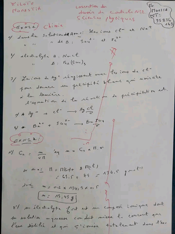 2 ème Sciences Physique correction devoir de controle n2 science physique