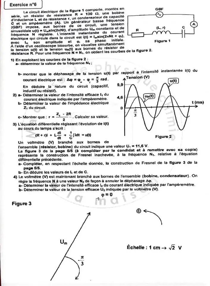 Bac Sc expérimentales Physique Series d exercices corrigés RLC forcé