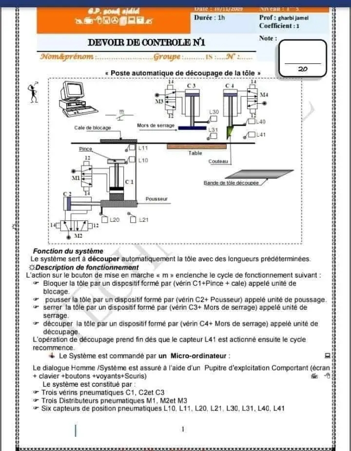 1ère année secondaire Technologie Devoir de contrôle N1 Technique