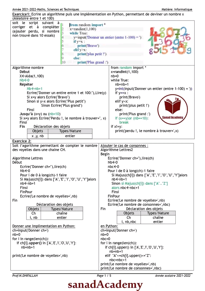 Bac Sc de l informatique Algorithme et programmation من احسن الملخصات