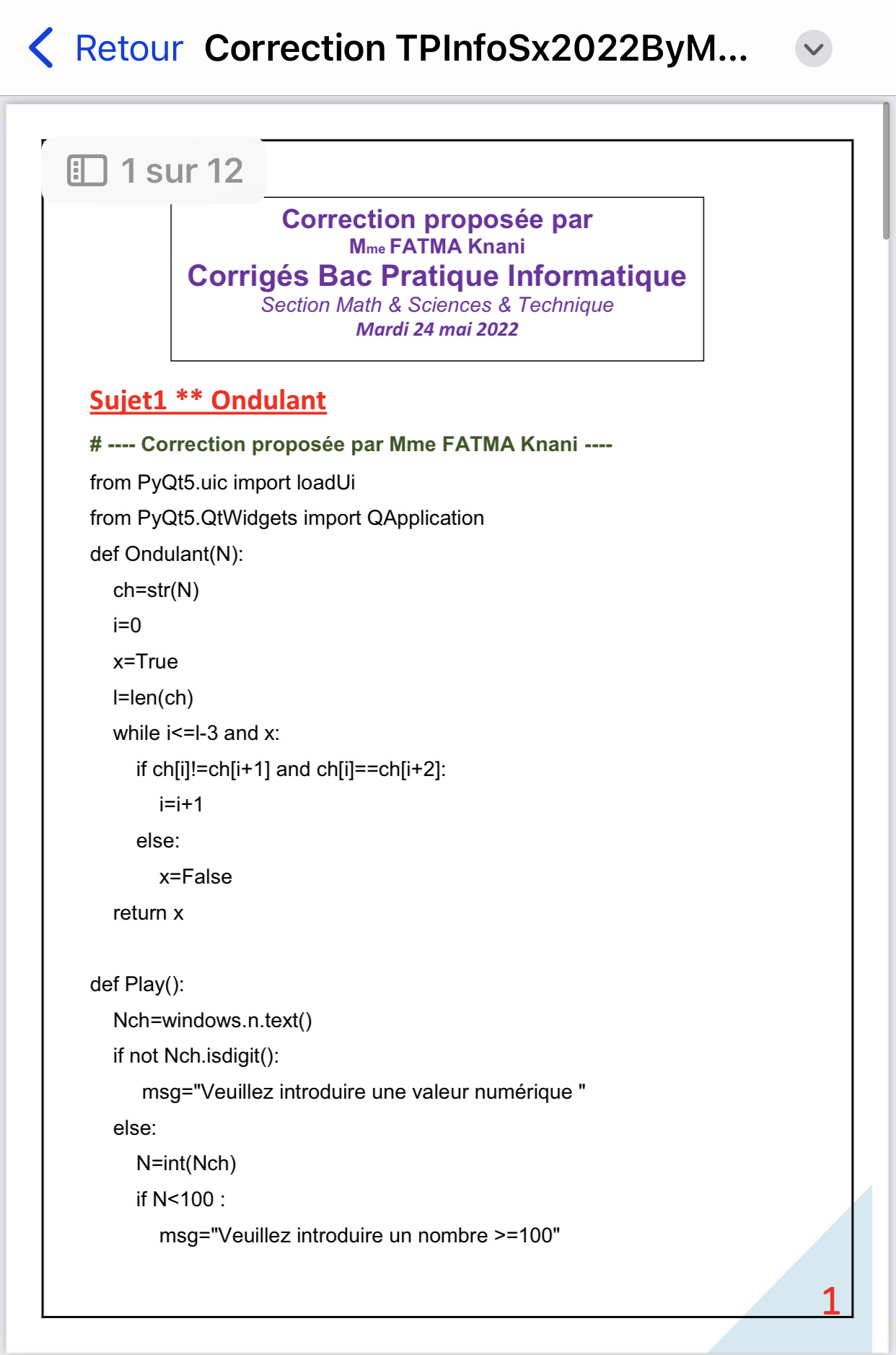 Bac Math Informatique Correction Des Tp Info Section Scientifique 2022