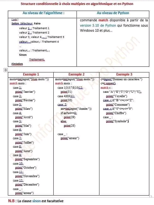 3 ème Sc Techniques Informatique Résumé programmation (python) 1ère ...