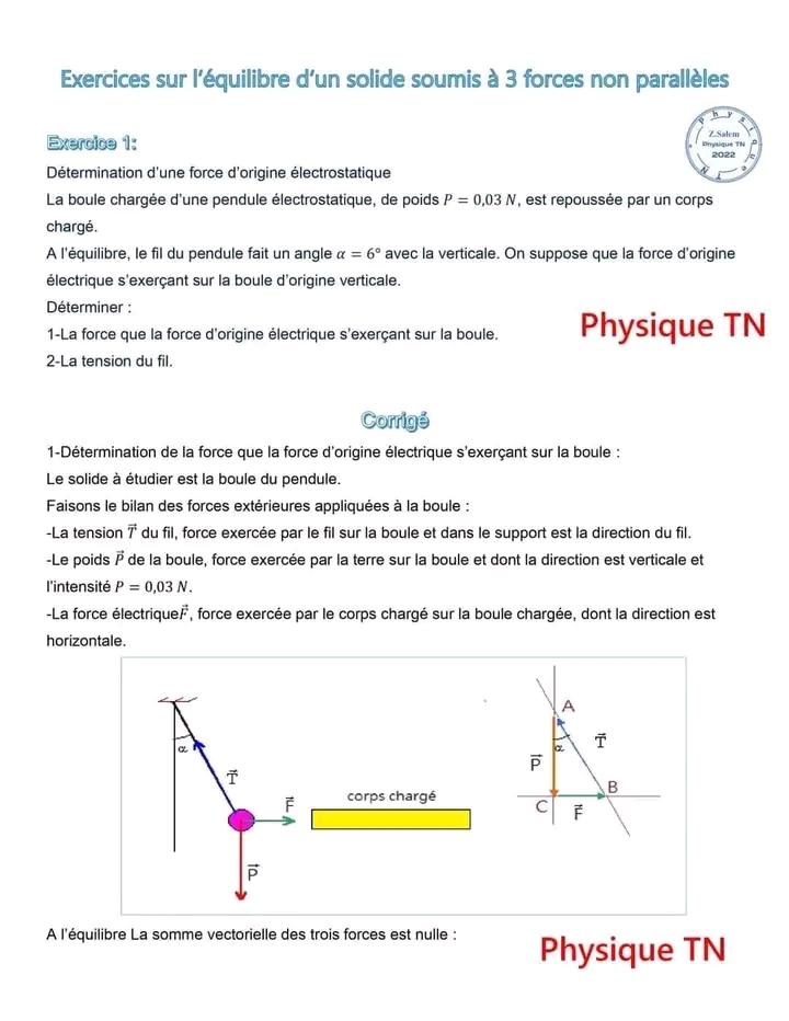 2 ème Sciences Physique 3 Exercices Corrigés équilibre D'un Solide