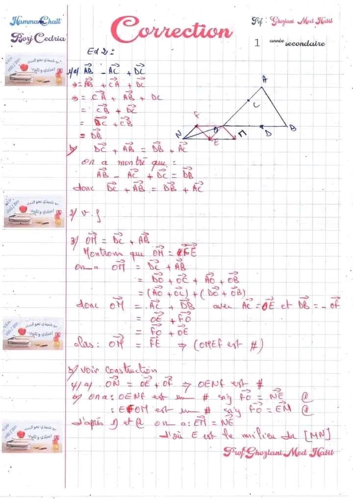 1ère Année Secondaire Math-Somme De Deux Vecteurs -vecteurs Colinéaires