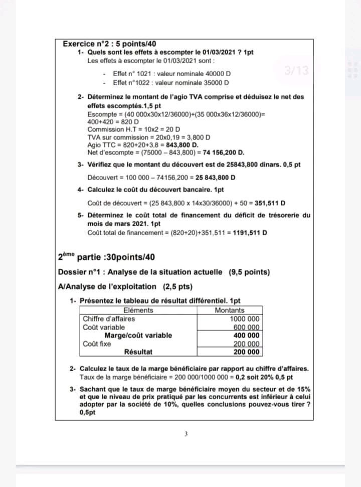 Bac Econmie Et Gestion Gestion Session Principale 2021 Corrigée