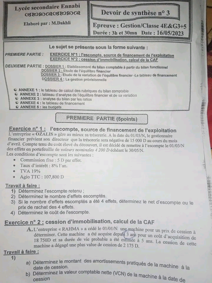 Bac Econmie Et Gestion Gestion Devoir Gestion Bac Blanc