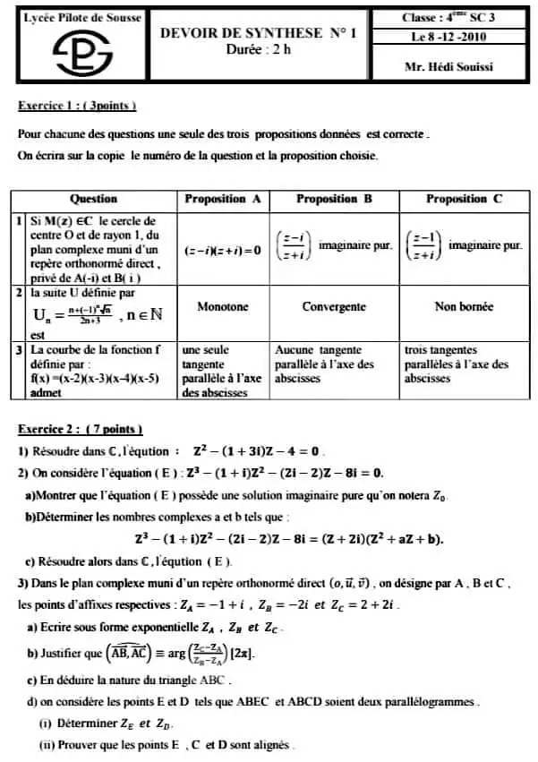 Bac Sc Expérimentales Sciences SVT Correction Devoir De Synthese N1 ...