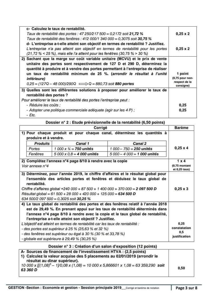 Bac Econmie Et Gestion Gestion Examen Gestion Session Principale 2019