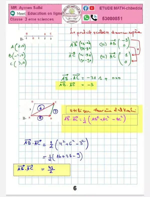 3 ème Mathématiques Math-PRODUIT SCALAIRE DANS LE PLAN