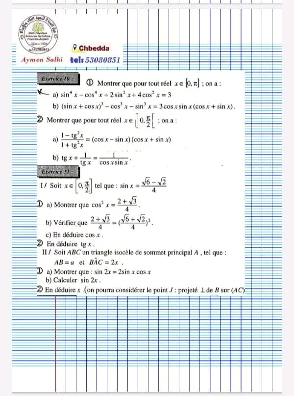 2 ème Sciences Math-TRIGONOMÉTRIE ET MESURE DES GRANDEURS