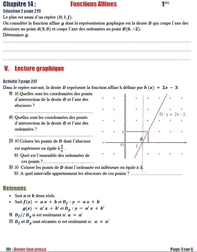 1ère année secondaire Math-Fonctions affines