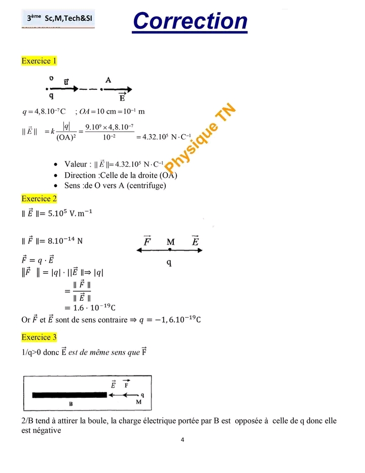 Me Sc Exp Rimentales Physique S Rie D Interaction Lectrique Corrig